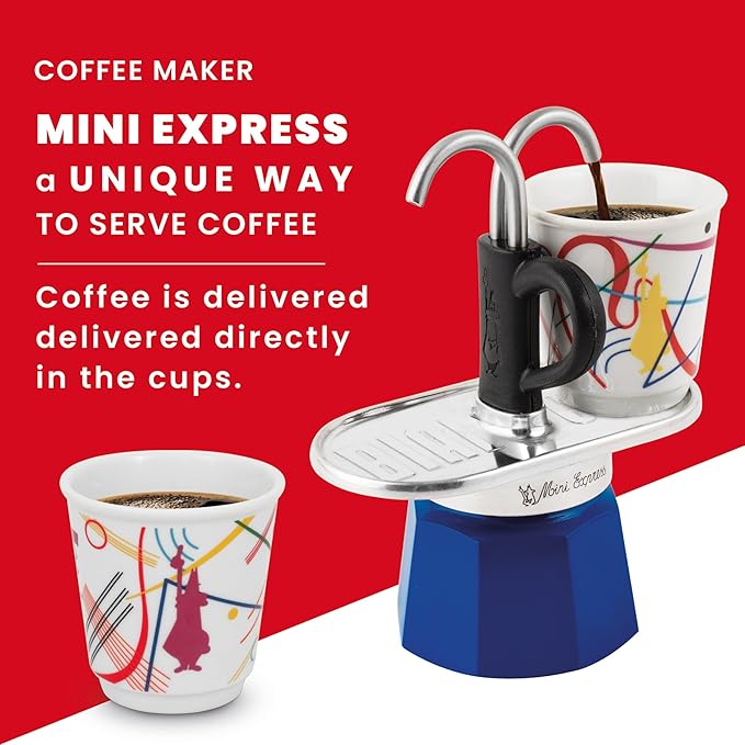 Bialetti - Mini Express Kandinsky: Moka Set includes Coffee Maker 2-Cups (2.8 Oz) + 2 shot glasses, Light Blue, Aluminum - Image 6