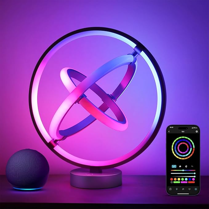 Lepro TB1 AI Smart Table Lamp, RGB+IC Addressable Color Changing Desk Light Alexa Google Home Enable, Music Sync, DIY Endless Scenes, APP Control Cool LED Lamp for Room Decor Ambient Lighting, 2.4 GHz by Lepro