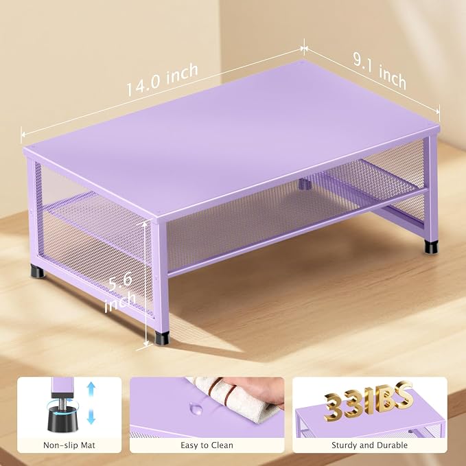 ECOLOVI 2-Tier Computer Monitor Stand Riser, Desk Organizer for Monitor, Printer & Laptop Stand, Desktop Workspace Organizers for Office Supplies(Purple) - Image 7