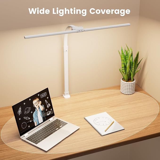 LED Desk Lamp - Bright Dimmable Computer Lamp, 24W Bendable Desk Light for Monitor Screen, Eye-Caring Tall Desktop Light for Task Home Office Work, White, Dual Head - Image 4