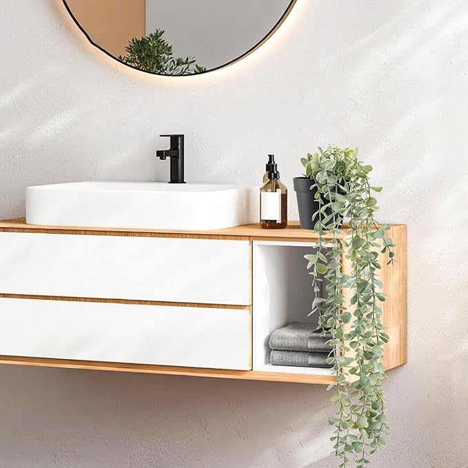 Der Rose 1Pcs Fake Plants Hanging Artificial Potted Faux Eucalyptus Plants for Modern Boho Farmhouse Bathroom Office Desk Wall Art Shelf Living Room Aesthetic Decor Indoor - Image 5