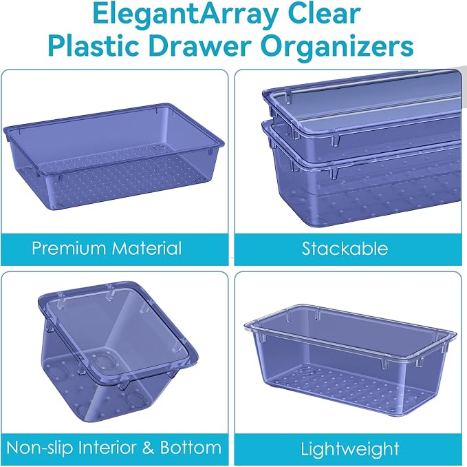 12 PCS Drawer Organizer Set, Makeup Organizer, Tool Storage Tray, Navy Blue | 4 Sizes, Plastic, Stackable, Multiple Gadgets, Desk Drawer Divider Organizers, for Makeup, Office Supplies Storage - Image 5