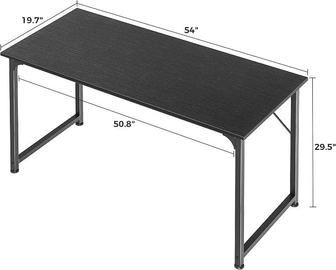 Huuger Computer Desk, 55 Inch Home Office Desk, Gaming Writing Work from Home Study Desk, Large Legroom, Sturdy Metal Frame, Modern Simple, Black - Image 3