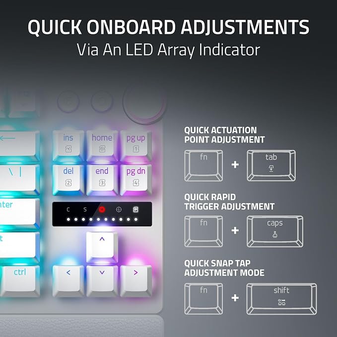 Razer Huntsman V3 Pro TKL 8KHz Esports Gaming Keyboard, White | Analog Optical Switches Gen 2, 8000 Hz Polling, Razer Snap Tap, Rapid Trigger, Adjustable Actuation, Media Controls - Image 8