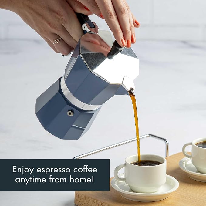 Primula Classic Moka Pot Stovetop Espresso and Coffee Maker, Italian and Cuban Cafetera for Rich Espresso Brewing, Durable Aluminum Greca Coffee Maker with Easy Grip Handle, 6-Cup, Blue - Image 2