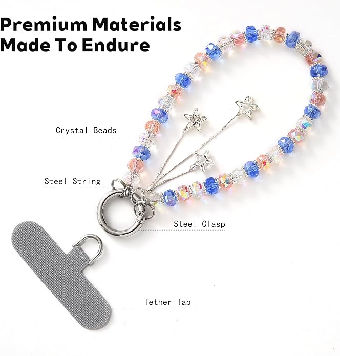 Phone Charm with Beaded Crystals, Anti-Theft Phone Strap, Hands-Free & Detachable Cellphone Lanyard, Cellphone Chain Wristlet with Tether Tab - Image 3