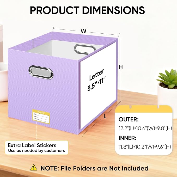 BALEINE File Organizer Box, Cardboard File Folder Organizer with Handle for Letter Size, Portable Collapsible Hanging Filing Box for Home Office Document Storage (8 Pack, Large Lavender) - Image 3
