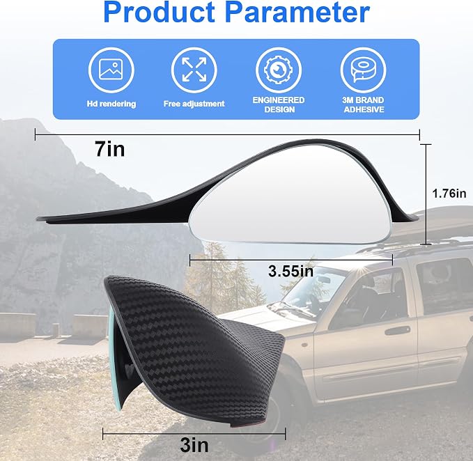 LivTee Blind Spot Mirror with Side Mirror Rain Guard, Carbon Fiber 2-in-1 Side Mirror Covers Kit with Wide Angle Adjustable Stick for Cars SUV and Trucks, Pack of 2 - Image 2