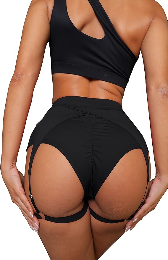 BZB Women's Booty Shorts with Garters High Waisted Biker Hot Pants Gym Cheeky Garter Running Shorts - Image 2