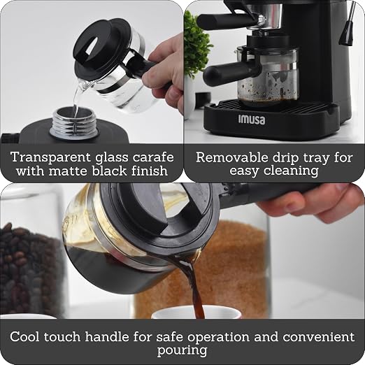 IMUSA USA GAU-18202 4 Cup Espresso/Cappuccino Maker,120 volts, Black - Image 3