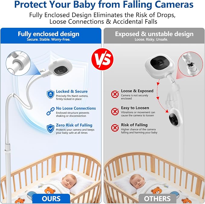 Floor Stand for Nanit Baby Monitor, Baby Camera Stand for Nanit Pro/Plus with Anti-fall Design & Heavy-Duty Base, 37-69" Adjustable Height Flexible Nanit Camera Mount for Crib, No Tools or Wall Damage - Image 2