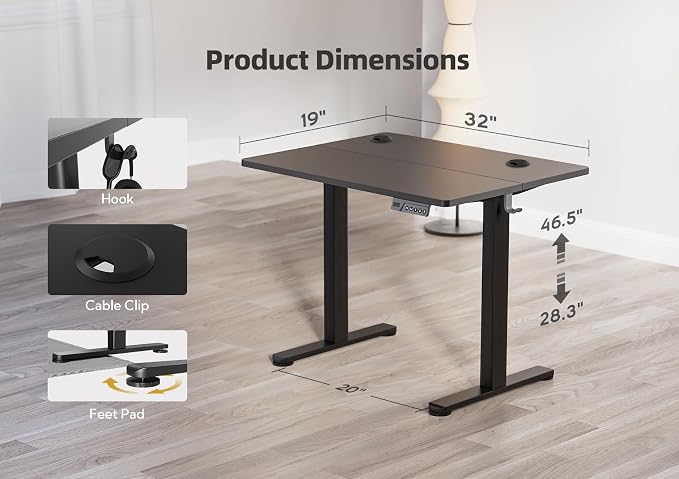 YDN 32 x 19 Inch Black Electric Standing Desk | Adjustable Height, Sit Stand, Cable Management, Ergonomic, Home Office - Image 3