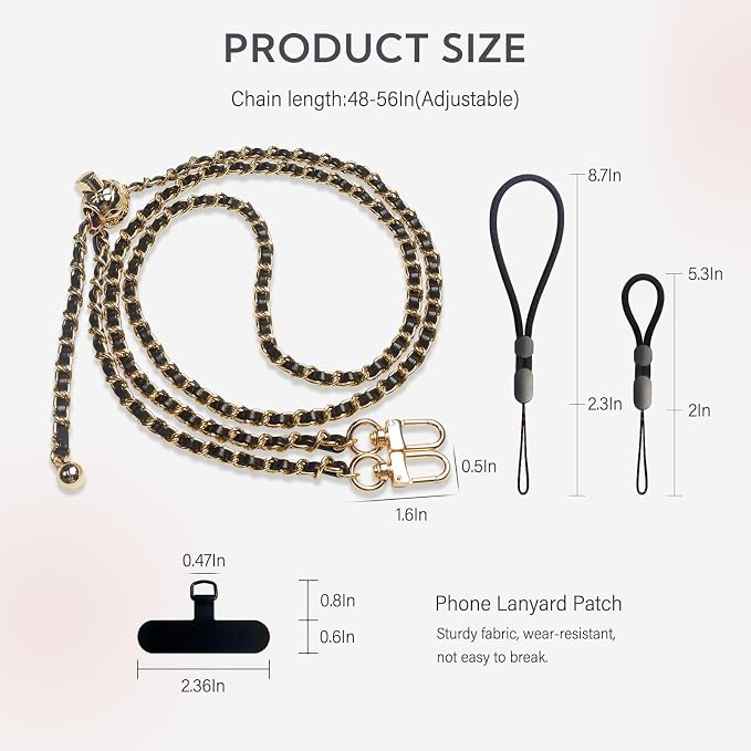 BFSDDM Crossbody Phone Strap - 2 Pads, Leather & Wrist Strap, Adjustable Finger Strap, Universal Phone Lanyard - Image 2