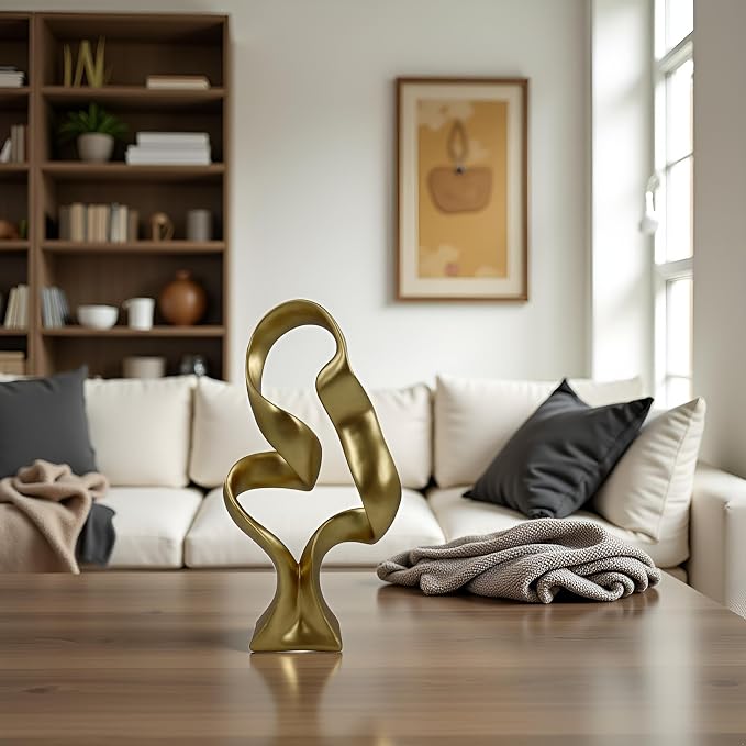 15" Modern Abstract Ribbon Decorative Sculpture, Knot Sculptures,Home Decor,Coffee Table Statues,Dining Living Room Desk Decor,Golden - Image 7