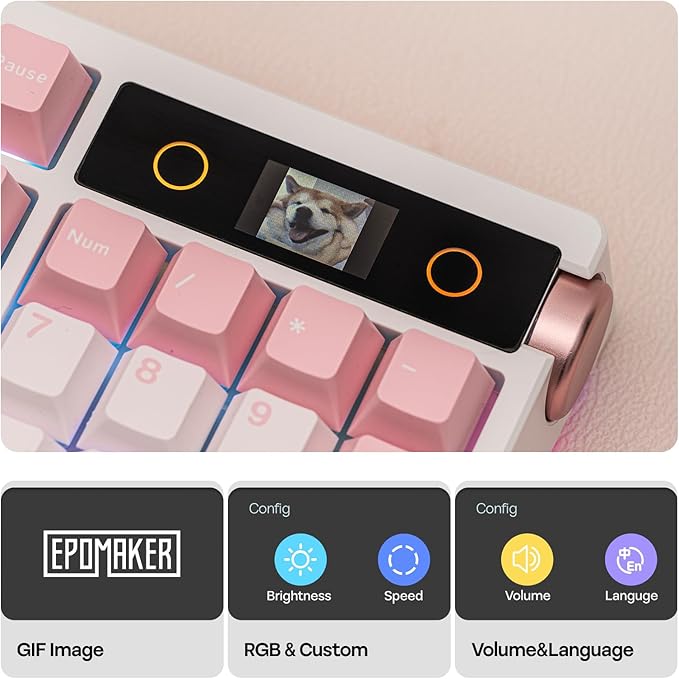 EPOMAKER TH108 PRO Full Size Mechanical Keyboard with Screen & Knob, Wireless Gaming Keyboard with 10000mAh, Creamy Gasket, Hot Swap, Custom Driver, RGB Backlight, NKRO (Pink, Sea Salt Silent) - Image 3