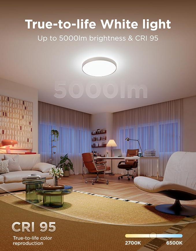 Govee Ceiling Light Ultra 21 Inch, 5000LM Smart Flush Mount Ceiling Light | DIY Ceiling Canvas for Living Room, Bedroom & Game Room, Compatible with Matter & Alexa, RGBIC & Tunable White 2700K-6500K - Image 5
