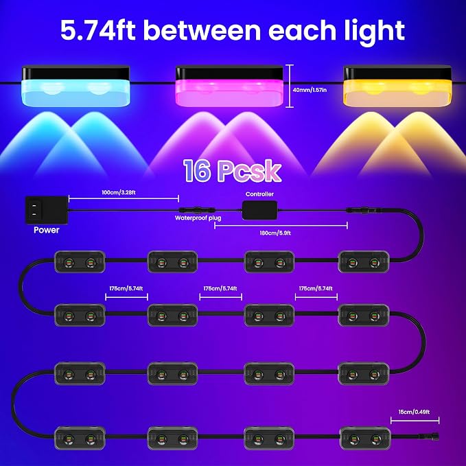 16 Packs Outdoor Deck Lights, Smart RGBIC Fence Light, with APP/Remote Control, 16 Million Monochrome Modes,IP67 Waterproof, Color Changing Fence Lights for Fence（100ft） - Image 3