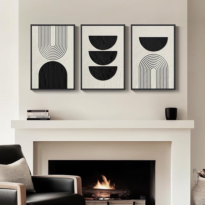 Large Framed Neutral Black and Beige Wall Art, 3 Piece Modern Canvas Prints Paintings Artwork for Walls, Minimalist Boho Geometric Pictures Wall Decor for Living Room Bedroom Home Office 20x30 In - Image 4