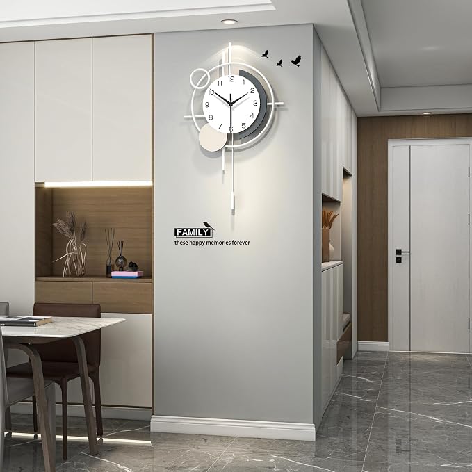 Decorative Wall Clock Silent Battery Operated Large Modern Wall Clock for Living Room Decor White Pendulum Clock for Bedroom, Office, Kitchen, Dining Room, Farmhouse, Indoor - Image 2
