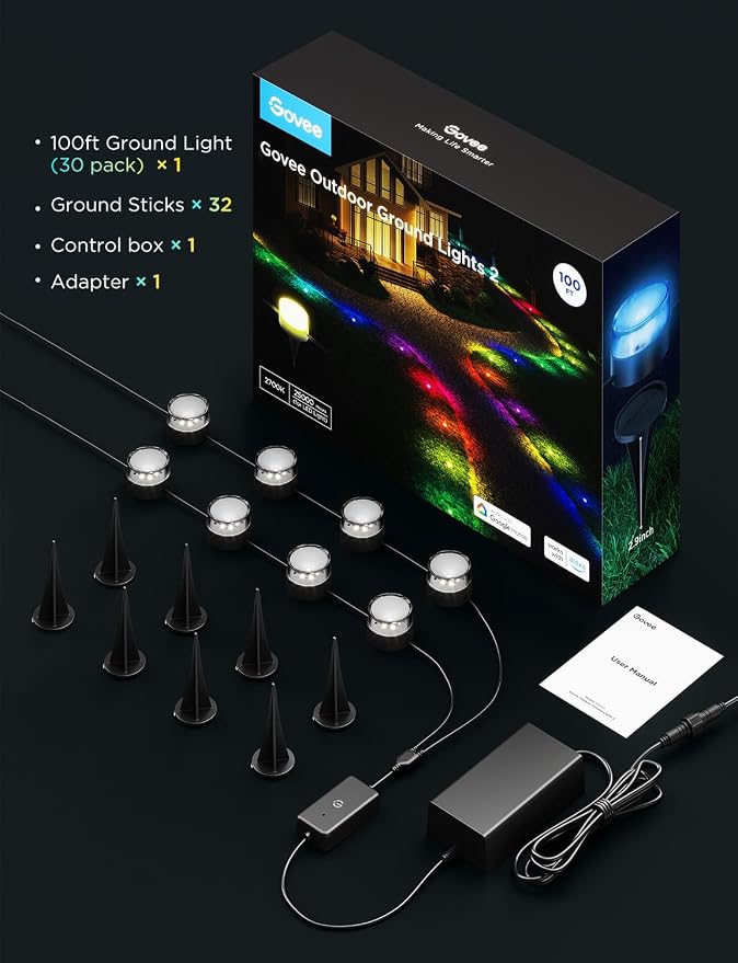 Govee Outdoor Ground Lights 2, 100ft for Patio Decorations, 30 Pack | RGBIC Pathway With 100LM Warm White, IP67 Waterproof for Garden, Splitter Connector, Works With Alexa, Google Assistant - Image 9
