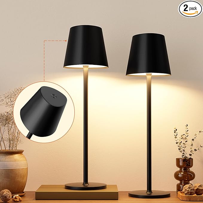 Kakanuo Cordless Table Lamp, 3 Color Stepless Dimming, 5000mAh Rechargeable Battery Powered, Outdoor LED Lamps, for Dining Room, Living Room, Bedroom, Bar, Cafe, Restaurant, Patio, Camping - Black by KakanuoLightings