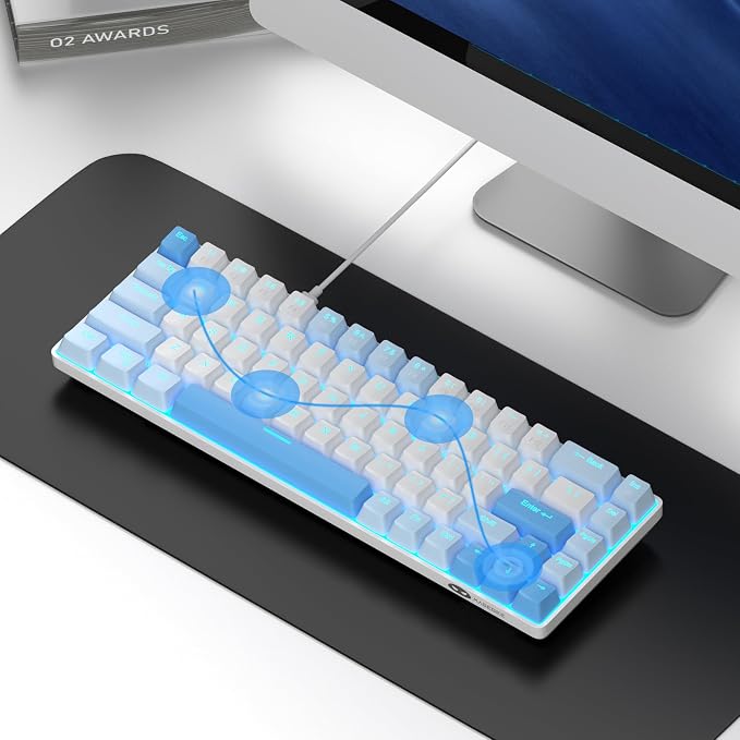 MageGee Portable 60% Mechanical Gaming Keyboard, MK-Box LED Backlit Compact 68 Keys Mini Wired Office Keyboard with Red Switch for Windows Laptop PC Mac - Sky Blue - Image 7