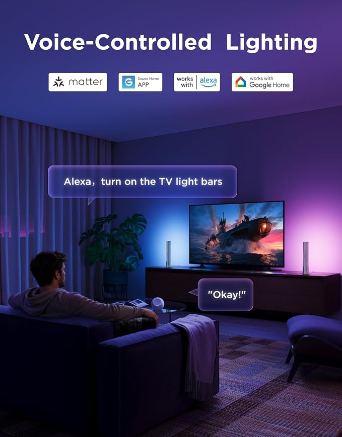 Govee Smart Light Bar, RGBICWW TV Lights for Living Room, Gaming, Silver | Compatible with SmartThings, Matter, Alexa, LED Light Bar with Scene and Music Modes for Living Room, Gaming, PC, App Control - Image 5