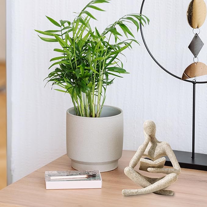 UTTCMK Bookshelf Decor Thinker Statue - Abstract Art Reading Thinker Sculpture Figurine Aesthetic, Modern Home Decoration for Living Room Office Shelves Coffee Table Desk Decor(Beige) - Image 5