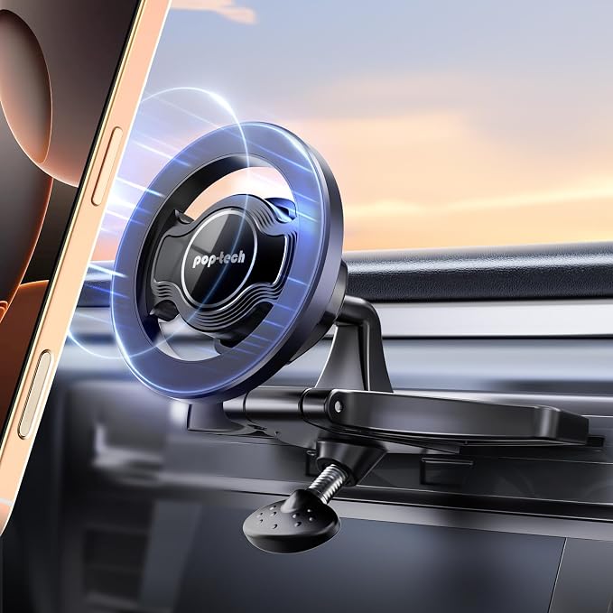 pop-tech for MagSafe CD Slot Car Phone Holder, [Built-in Steel Plate] Universal Magnetic CD Player Cell Phone Mount, Adjustable Magnet CD Cellphone Cradle Fit for iPhone All Smartphones by pop-tech