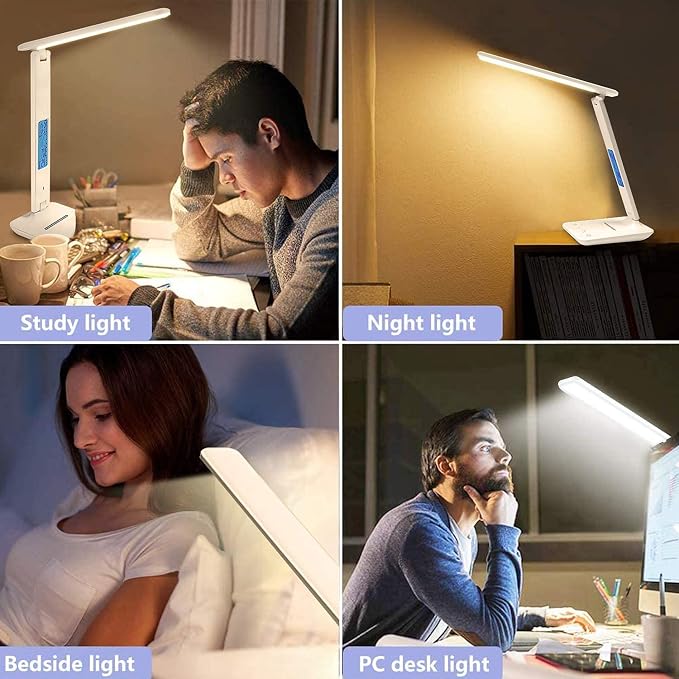 LAOPAO Desk Lamp with Wireless Charger: USB Charging Port, Table Lamp with Clock, Desk Lamps for Home Office College Dorm Room Essentials - Image 11