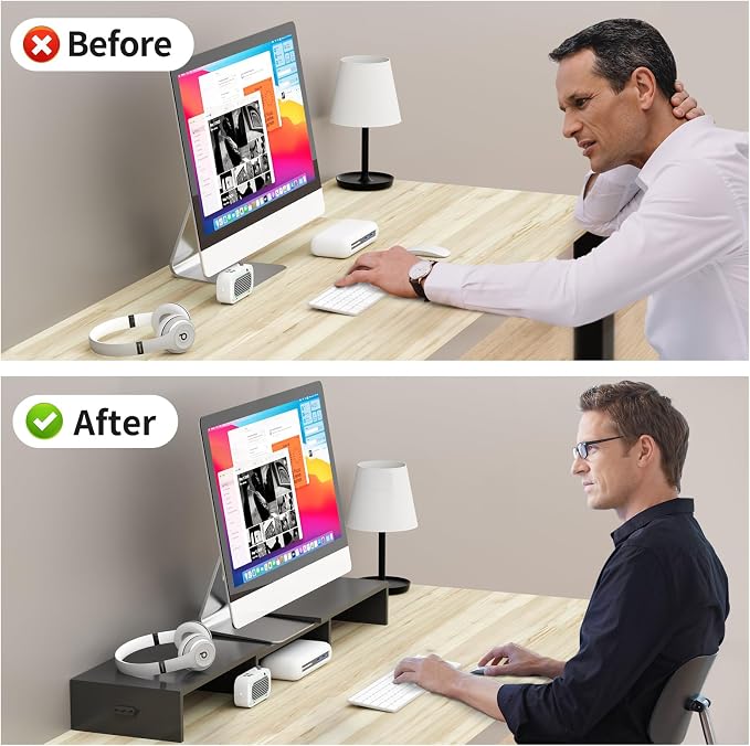 Pholiten Dual Monitor Stand Riser for 2 Monitors，Desktop Monitor Stand with Adjustable Length and Swivel Angles, Extra Long Multifunctional Stand up to 48.2" fit Computer Laptop Printer Max 44 lbs - Image 5