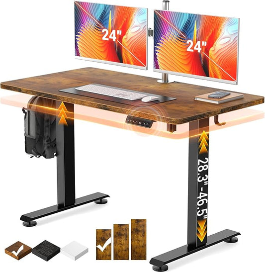 Veken Standing Desk, Brown, 47.2×23.6 Inch | Height Adjustable Sit Stand Up Computer Tables for Home Office, Study , Writing, Suit students, employees and group work by Veken