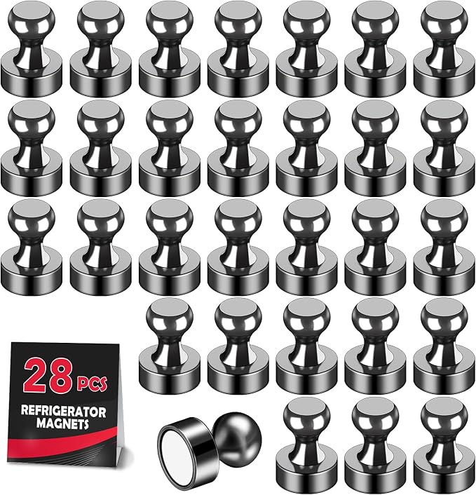 LOVIMAG Fridge Magnets 28Pcs, Magnet for Refrigerator Whiteboard, Black | Small Strong Neodymium Metal Cute Push Pin for Classroom, Kitchen, Accessories Decorative, Office, Calendar by LOVIMAG