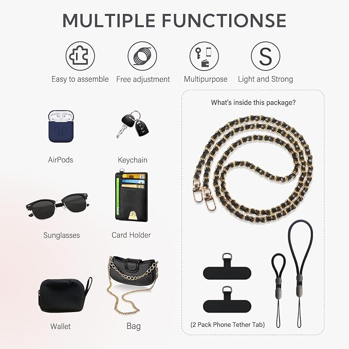 Universal Crossbody Patch Phone Lanyards - 2 Pads, 1 Leather Phone Strap, 1 Adjustable Finger Strap - Compatible with Most Smartphones (48in) - Image 2