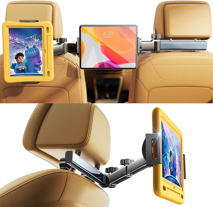 LISEN for iPad Holder Car Tablet Mount, Road Trip Essentials Toddler Kids Travel Gifts, Car Accessories for Women Interior Organizer Mens Truck 3in1 Tablet Holder for Car Camping Back Seat Headrest by Lisen