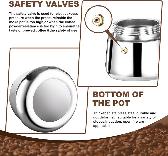 6 Cup Stovetop Espresso Maker Stainless Steel Moka Pot Stove Top Percolator Italian Coffee Makers Capable Mocha Greca Machine Cafe Classic Induction Cookers for Home and Camping 300ml 10oz - Image 8