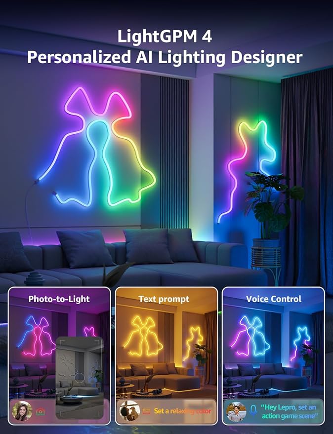 Lepro N1 AI Smart RGB Rope Lights for Christmas, Personalized AI Lighting Designer, LightBeats Music Sync, Color Segment DIY, Voice Control Via App, 19.68ft Wi-Fi & Bluetooth LED Strip Lights - Image 3