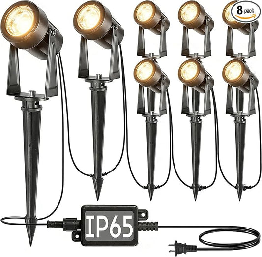 SUNTHIN Outdoor Landscape Lighting, 8 Pack LED Spot Lights Kit for Garden, Yard, House, Lawn, Tree, Flags, Fence Use, Warm White, IP65 Waterproof by SUNTHIN