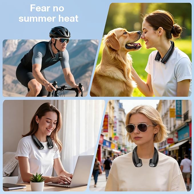 Portable Neck Fan, 6 Speeds Rechargeable Personal Fan with AI Chips, Hands-Free 360° Faster Cooling Wearable Fan, Ultra Quiet for Home, Office, Travel, Indoor, Outdoor - Black - Image 6