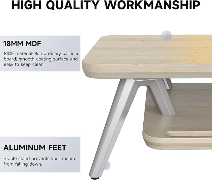 Fenge Dual Monitor Stand, Monitor Stands Riser for 2 monitors, 42.5 Inch Wood Desk Shelf with Storage Organizer and Cable Management for Office Desk Accessories - Image 4