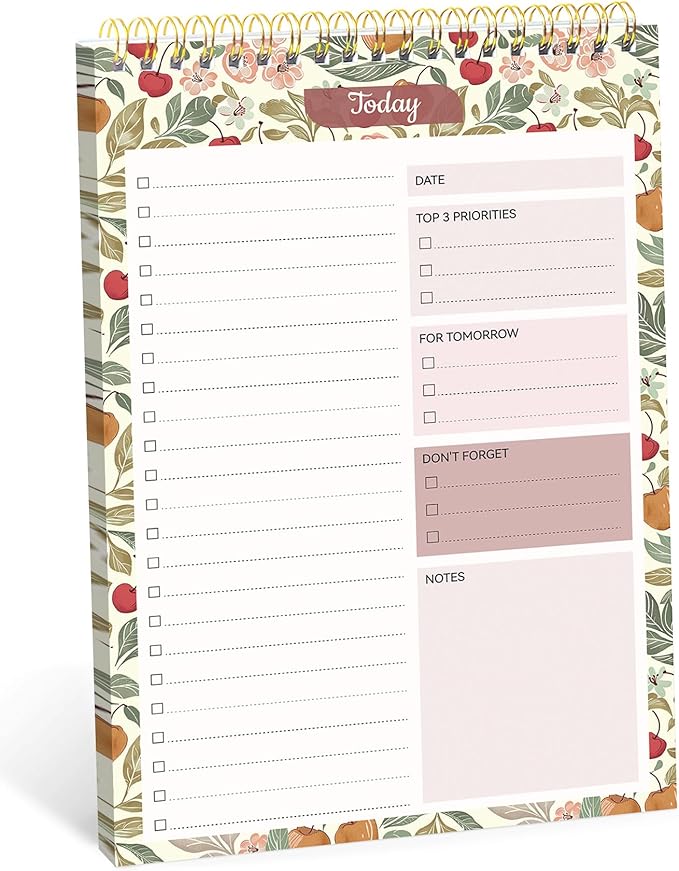 Taja To Do List Notepad, Undated Daily Planner for Work and Goal Setting | Cherry Orchard, 52 Sheets, 9.8" x 6.5" , for Office, Home and school, Daily Task Planning, Notes and Everyday Organization by Taja