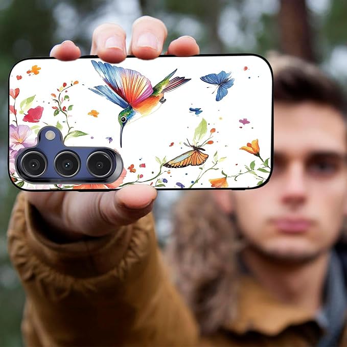 Designed for Galaxy S24 FE Phone Case,Slim Silicone Shockproof Protective Case for Galaxy S24 FE 6.7 inch,Flowers and Hummingbirds Design - Image 4