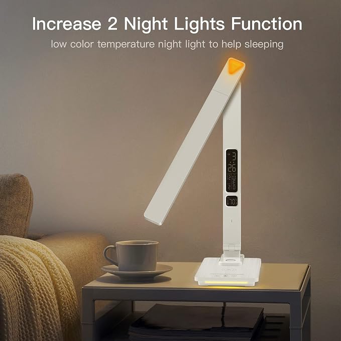 LAOPAO LED Desk Lamp with Wireless Charger: Desk Lamps for Home Office Bedroom, 5 Color Modes & Brightness Dimmable, 2 Night Light - Image 4