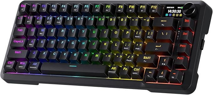 Redragon K724 PRO Wireless 81-Key Gasket Gaming Keyboard with Screen & Knob | Easy-Control LED Info Display, 0-Delay Tri-Mode, Cushioned 5-Layer Noise Dampening for Creamy Thocky Sound, Compact 80% Size by REDRAGON