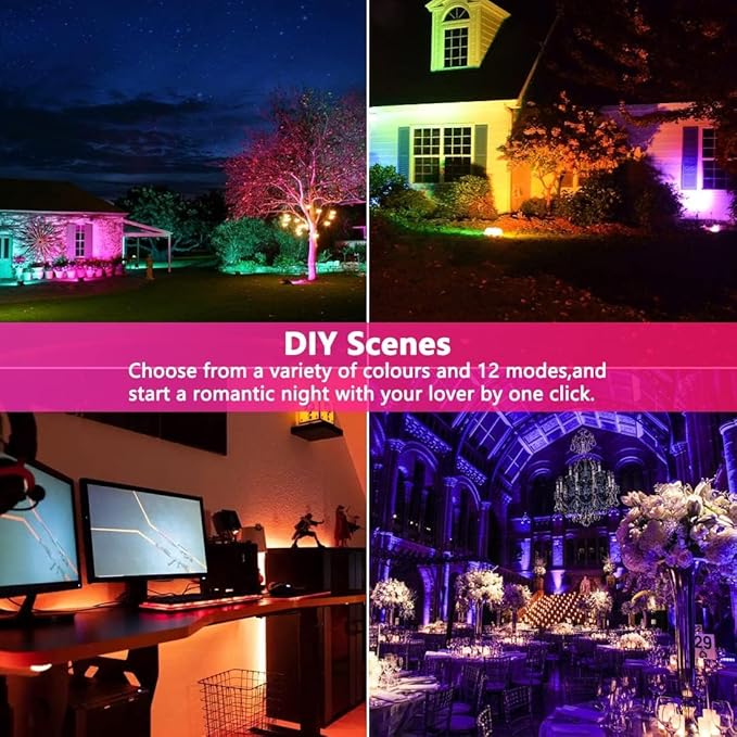 Led Flood Light 30W, 300W Equivalent 3000 LM Outdoor Color Changing Led Stage Landscape Lights, Bluetooth RGBW Smart Floodlights 2700K & 16 Million Colors&Timing& Music Sync, IP66，US 3-Plug (2 Pack) - Image 6