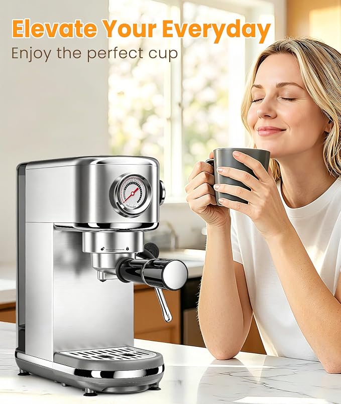 atatix Espresso Machine with Milk Frother, 20 Bar Pressure Espresso Maker | with 44OZ Removable Tank, Compact Stainless Steel Coffee Machine for Home, Office, Latte, Cappuccino, Macchiato, Silver - Image 9