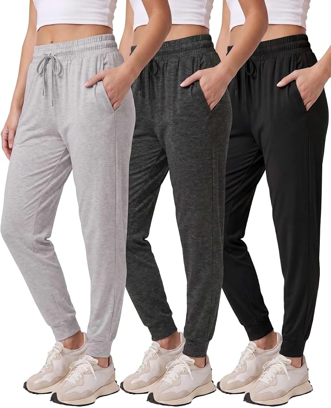 3 Pack Women's Lounge Joggers Sweatpant Active Athletic Yoga Workout Pocket | Available in Plus Size, Ladies Casual, Drawstring Gym Pants, Sleep Bottoms, Hiking, Running, Fitness, Exercise, Pajama, Soft by RealEssentials