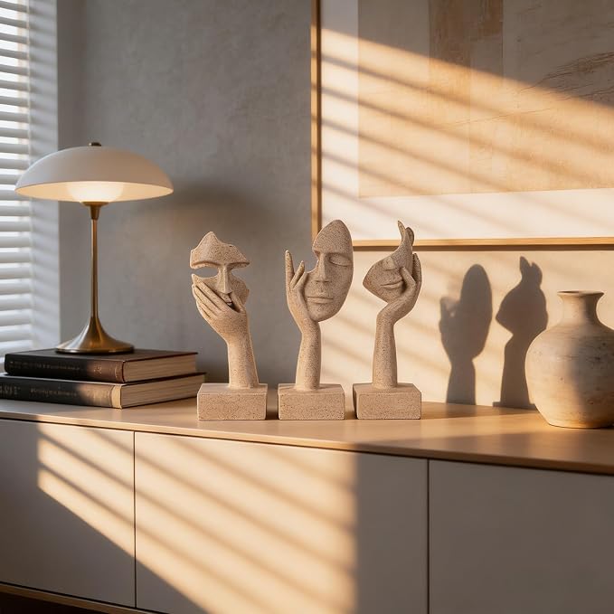 olirum 3 Pcs Thinker Large Statue Set - Resin Sandstone Art Abstract Home Accent Figurines for Living Room, Bedroom, Shelves, Office Desktop, Coffee Table Decor, Gift for Women (3 Pcs Sandstone, 9") - Image 8