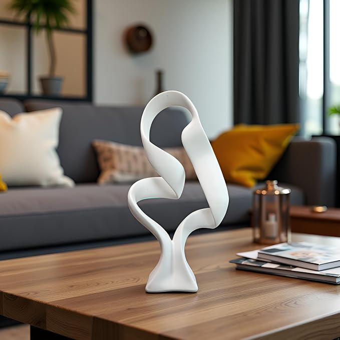 15" Modern Abstract Ribbon Decorative Sculpture, Knot Sculptures,Home Decor,Coffee Table Statues,Dining Living Room Desk Decor（White） - Image 4