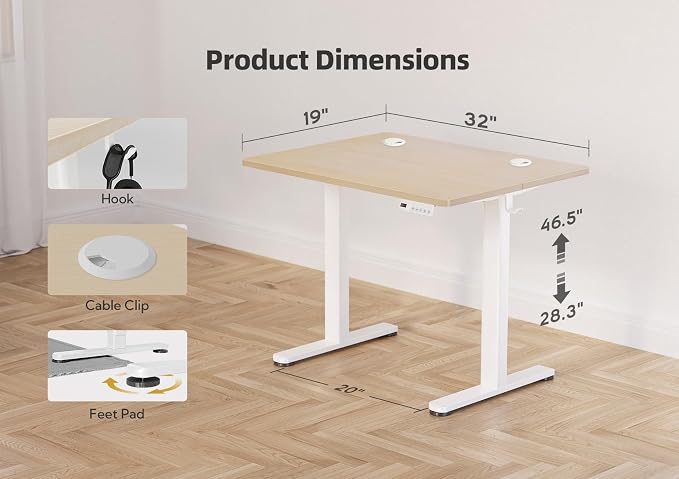YDN 32 x 19 Inch Nature Electric Standing Desk | Adjustable Height, Sit Stand, Cable Management, Ergonomic, Home Office - Image 3